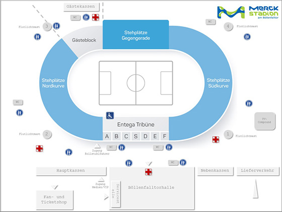 Stadionplan Merck-Stadion am Böllenfalltor